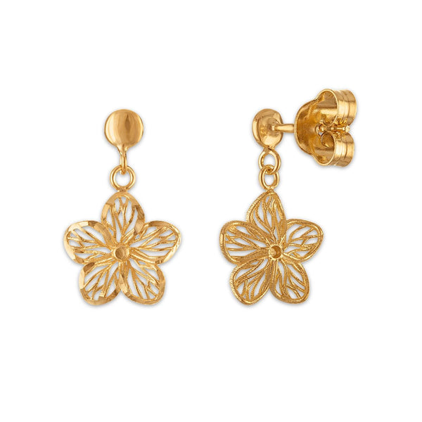 10KT Yellow Gold Dangling Flower Earrings