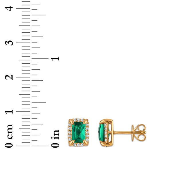 6X4MM Radiant Emerald and White Sapphire Birthstone Stud Earrings in 18KT Gold Vermeil