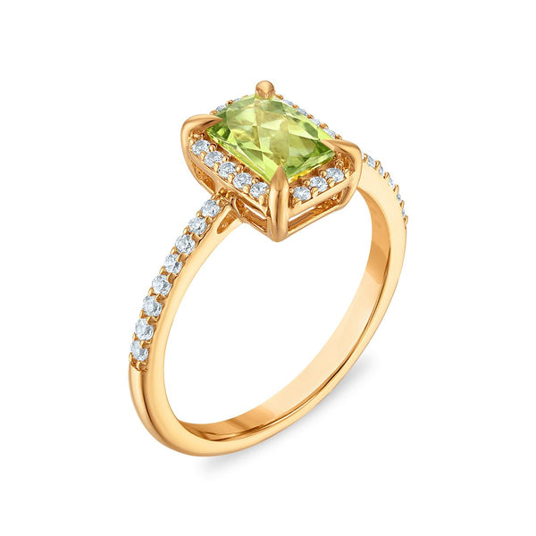7X5MM Radiant Peridot and White Sapphire Birthstone Ring in 18KT Gold Vermeil