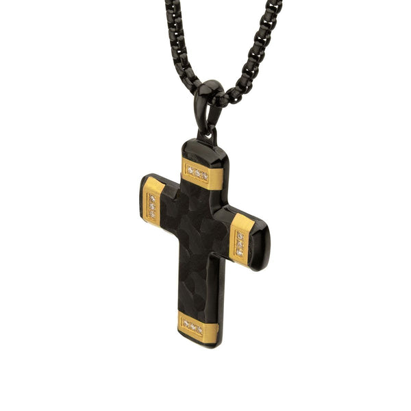 Inox 18KT Gold IP Two-Tone Stainless Steel Lab Grown Diamond Accent 24-inch Cross Pendant