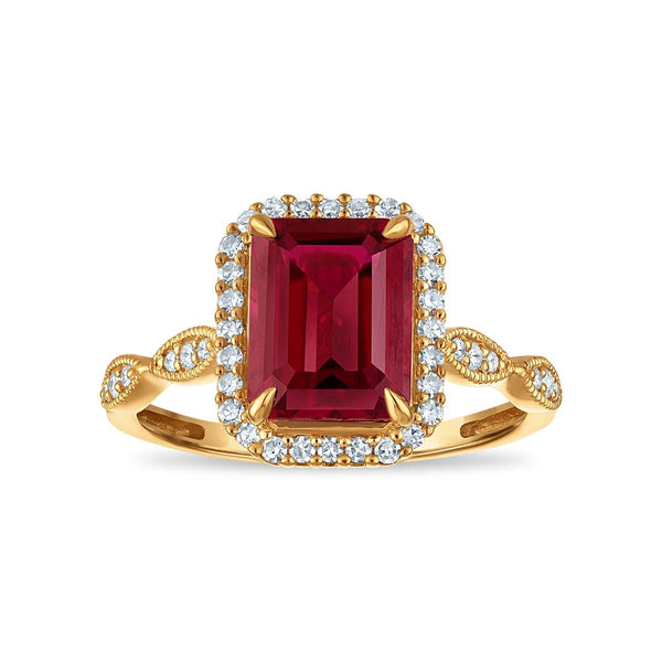 LoveSong EcoLove 9X7MM Ruby and Lab Grown Diamond Halo Ring in 10KT Yellow Gold
