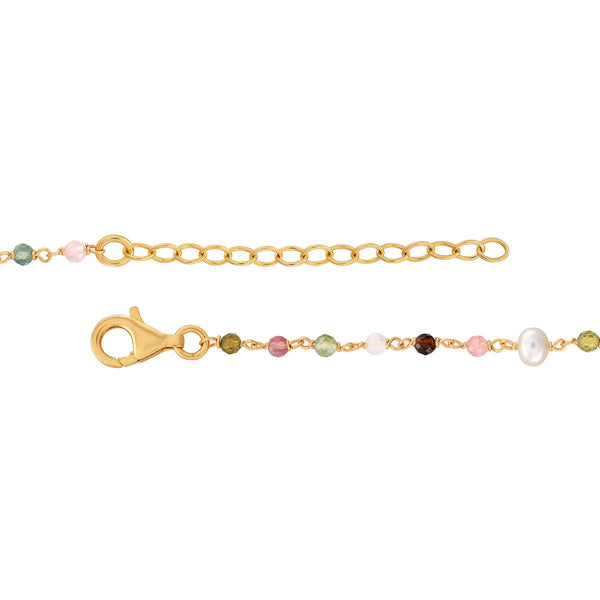 Pearl and Tourmaline 18-inch Necklace in Yellow Gold Plated Sterling Silver