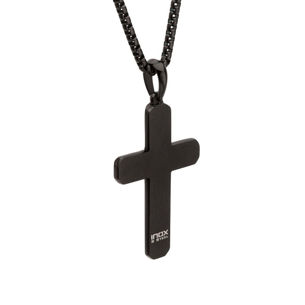 Inox Black IP Brushed Finish Stainless Steel Lab Grown Diamond Accent 24-inch Cross