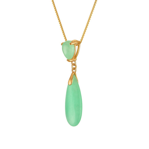 8X18MM Pear Jade 18-inch Pendant in Gold Plated Two-Tone Sterling Silver