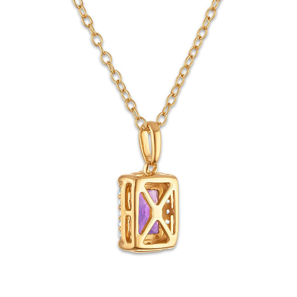 7X5MM Radiant Amethyst and White Sapphire Birthstone 18-inch Pendant in 18KT Gold Vermeil
