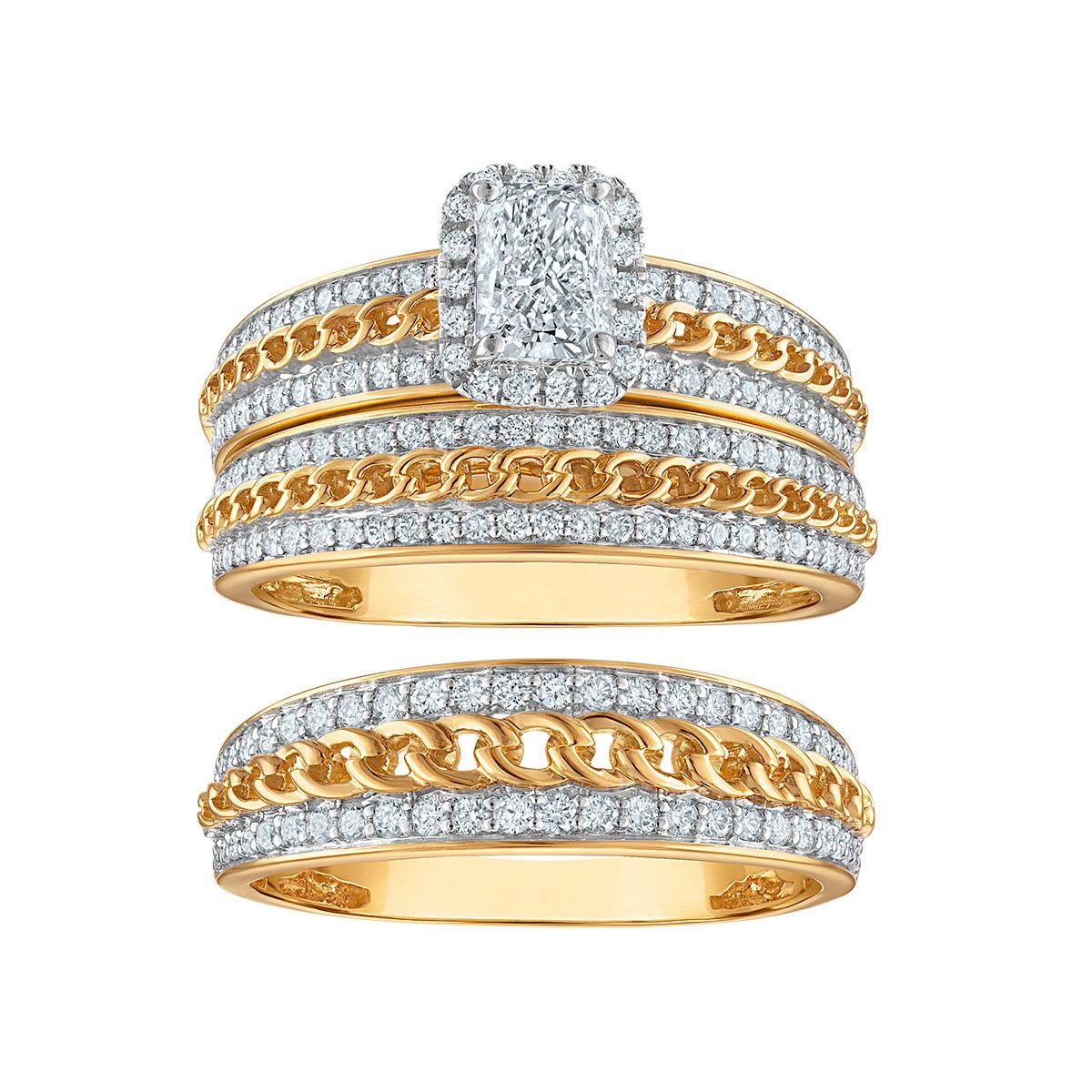 EcoLove 1-1/2 CTW Lab Grown Diamond Halo Wedding Trio Set in 10KT