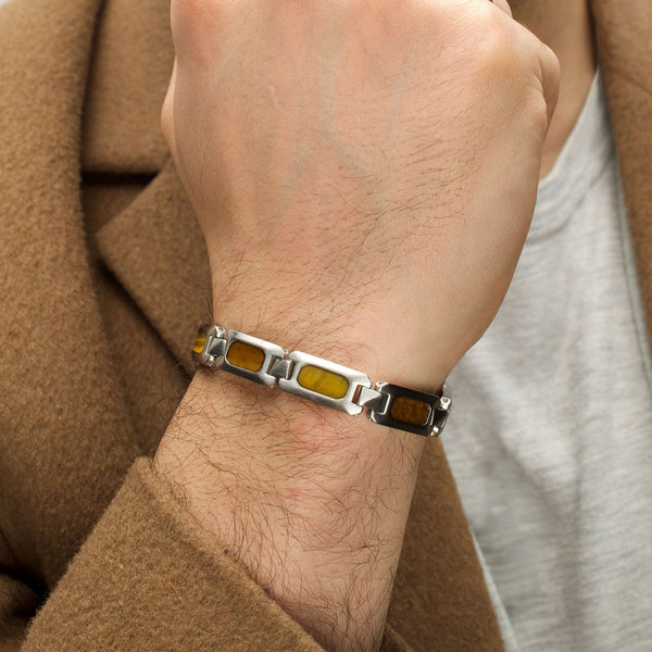 Inox Stainless Steel Tiger Eye Stone Inlay 8.5-inch Bracelet