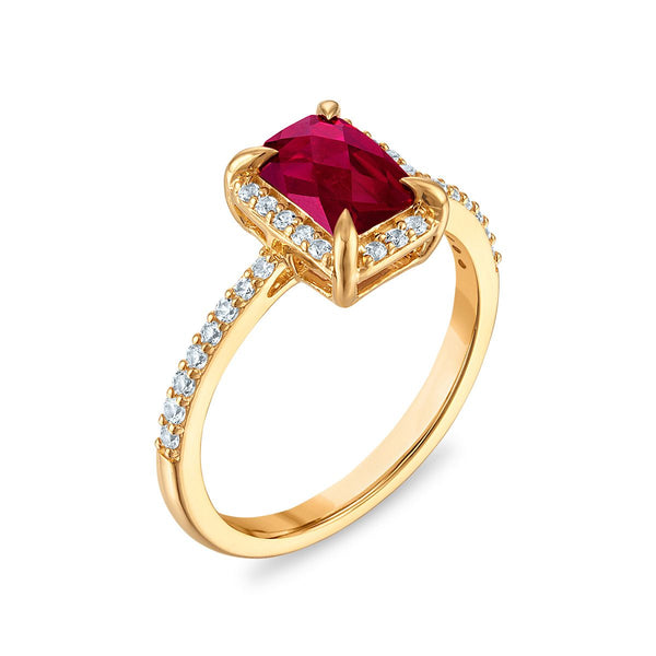 7X5MM Radiant Ruby and White Sapphire Birthstone Ring in 18KT Gold Vermeil