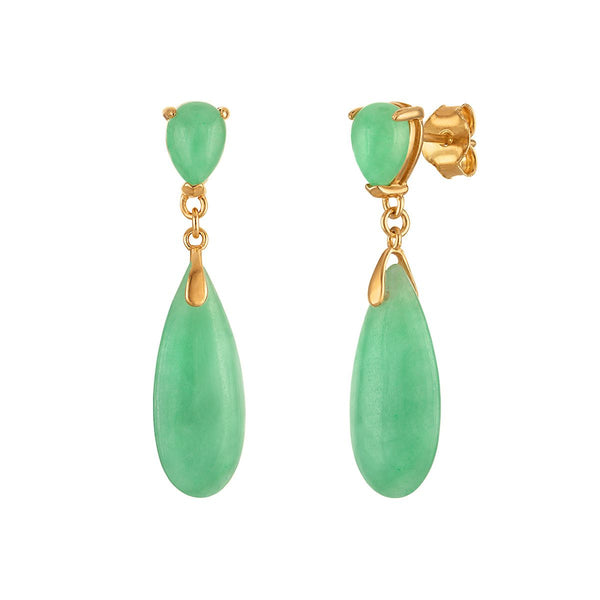 8X18MM Pear Jade Earrings in Gold Plated Two-Tone Sterling Silver