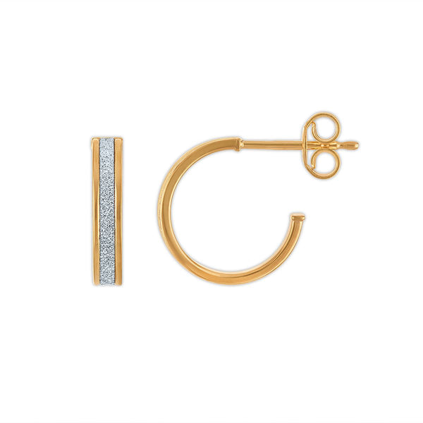 10KT Yellow Gold Glitter Hoop Earrings