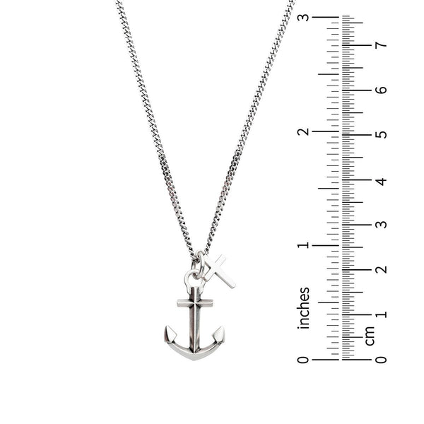 Inox Sterling Silver Oxidized 22-inch Anchor and Cross Pendant