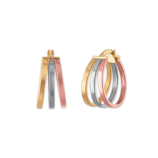 14KT Tri-Color Gold Three-Row 20MM Hoop Earrings