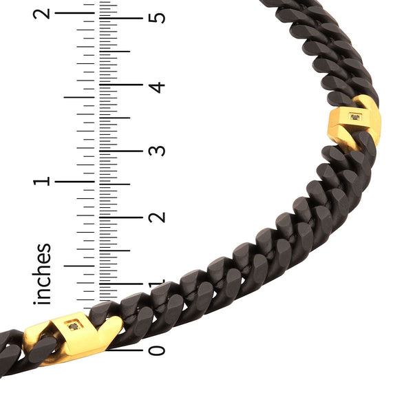 Inox 24-inch 8MM Black IP Stainless Steel Miami Cuban Chain with Black Sapphire