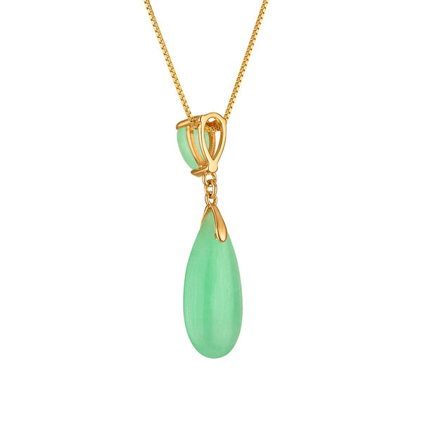 8X18MM Pear Jade 18-inch Pendant in Gold Plated Two-Tone Sterling Silver