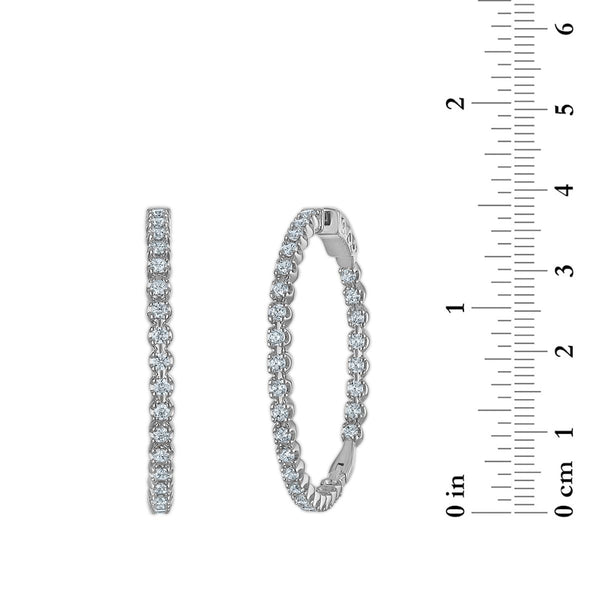 Red Hot Deal 2 CTW Round Lab Grown Diamond Hoop In&Out Earrings in Sterling Silver
