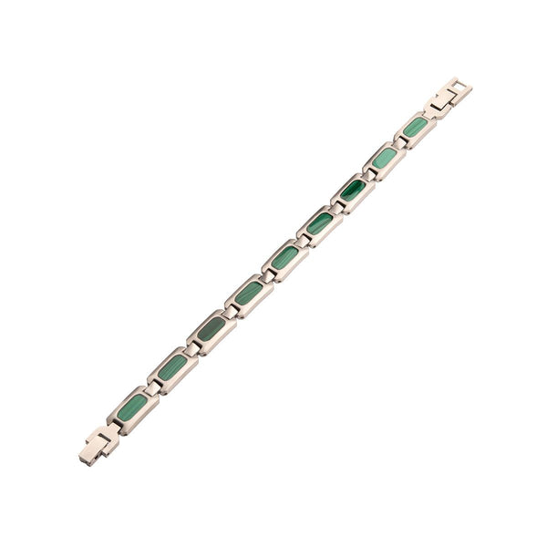 Inox Stainless Steel Malachite Stone Inlay 8.5-inch Bracelet