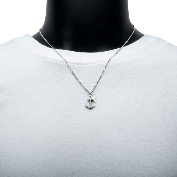 Inox Sterling Silver Oxidized 22-inch Anchor and Cross Pendant