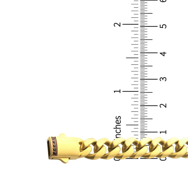 Inox Gold IP Stainless Steel 8.5-inch 8MM Miami Cuban Link Bracelet with Black Sapphire