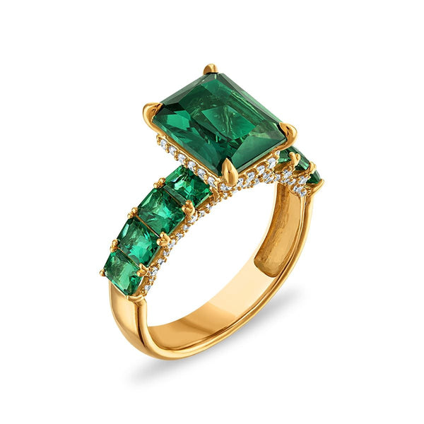 LoveSong EcoLove 10X8MM Emerald and Lab Grown Emerald Engagement Ring in 10KT Yellow Gold