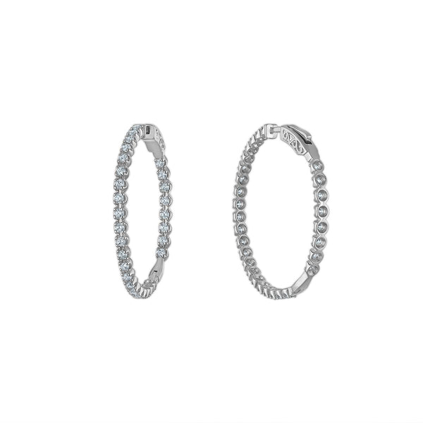 Red Hot Deal 2 CTW Round Lab Grown Diamond Hoop In&Out Earrings in Sterling Silver