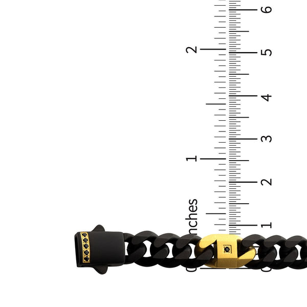 Inox Two-Tone Stainless Steel 8-inch 8MM Miami Cuban Link Bracelet with Black Sapphire