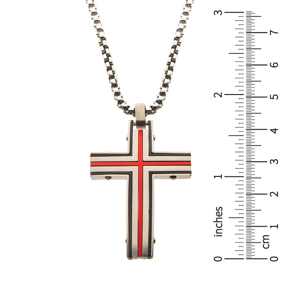 Inox Red IP Stainless Steel  24-inch Dante Cross Pendant
