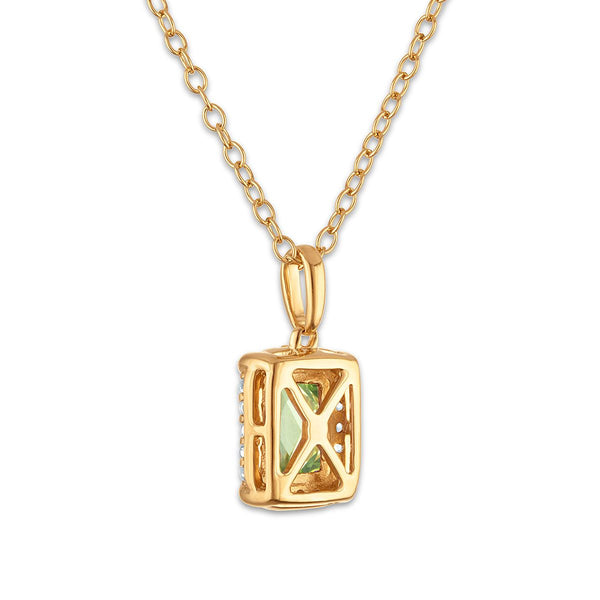 7X5MM Radiant Peridot and White Sapphire Birthstone 18-inch Pendant in 18KT Gold Vermeil