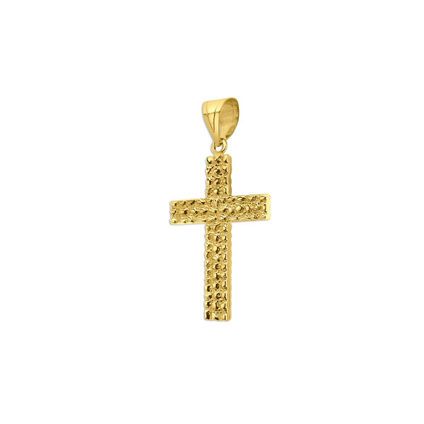 10KT Yellow Gold 50X30MM Nugget Cross Pendant. Chain Not Included.