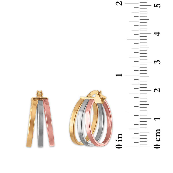 14KT Tri-Color Gold Three-Row 20MM Hoop Earrings