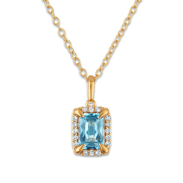 7X5MM Radiant Aquamarine and White Sapphire Birthstone 18-inch Pendant in 18KT Gold Vermeil