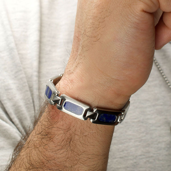 Inox Stainless Steel Lapis Lazuli Stone Inlay 8.5-inch Bracelet