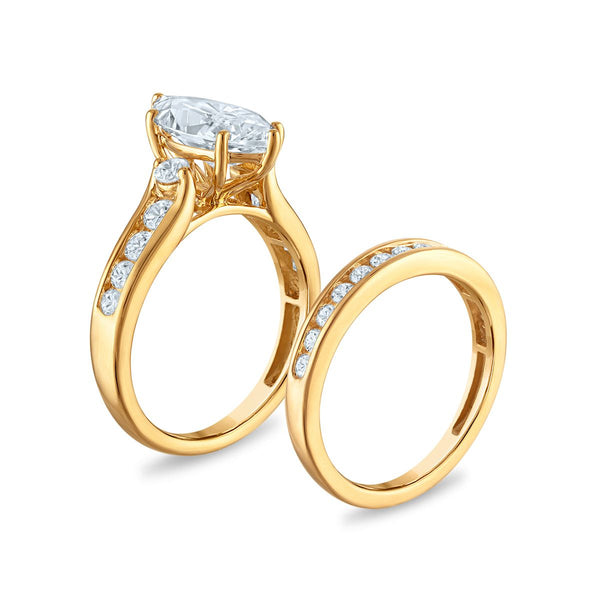Red Hot Deal 3 CTW Marquise Lab Grown Diamond Bridal Set in 10KT Yellow Gold