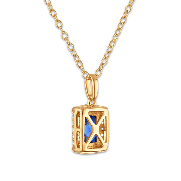 7X5MM Radiant Blue Sapphire and White Sapphire Birthstone 18-inch Pendant in 18KT Gold Vermeil