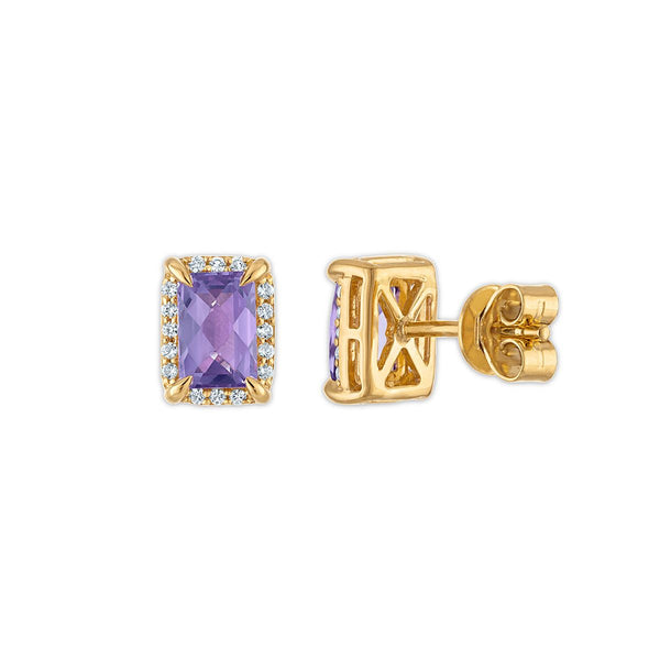 6X4MM Radiant Alexandrite and White Sapphire Birthstone Stud Earrings in 18KT Gold Vermeil