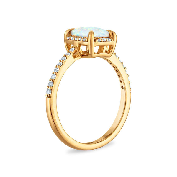 7X5MM Radiant Opal and White Sapphire Birthstone Ring in 18KT Gold Vermeil