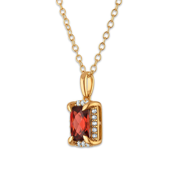 7X5MM Radiant Garnet and White Sapphire Birthstone 18-inch Pendant in 18KT Gold Vermeil