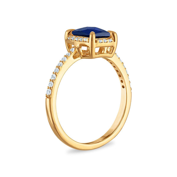 7X5MM Radiant Blue Sapphire and White Sapphire Birthstone Ring in 18KT Gold Vermeil