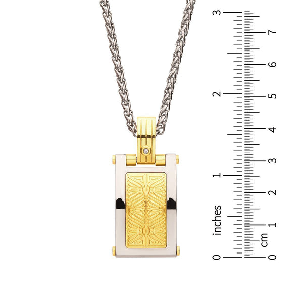 Inox Natural Diamond Accent Gold IP Stainless Steel 22-inch Dog Tag Pendant
