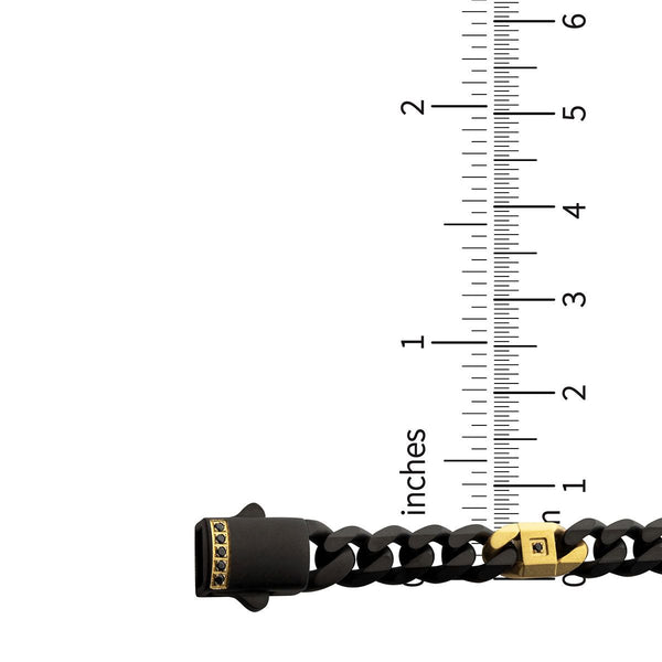 Inox Two-Tone Stainless Steel 8-inch 6MM Miami Cuban Link Bracelet with Black Sapphire