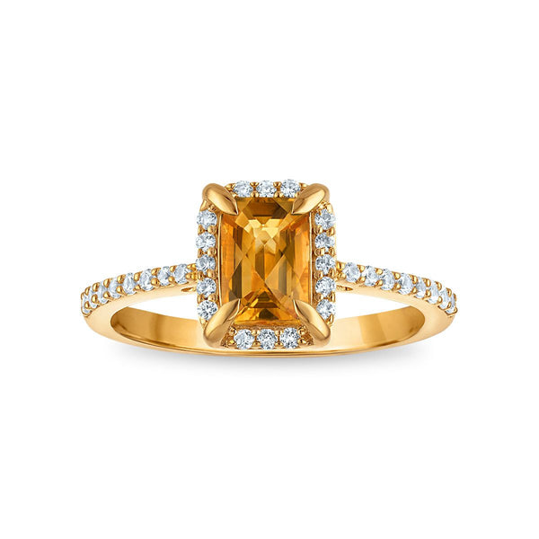 7X5MM Radiant Citrine and White Sapphire Birthstone Ring in 18KT Gold Vermeil