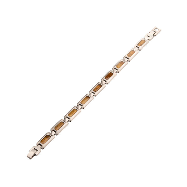 Inox Stainless Steel Tiger Eye Stone Inlay 8.5-inch Bracelet