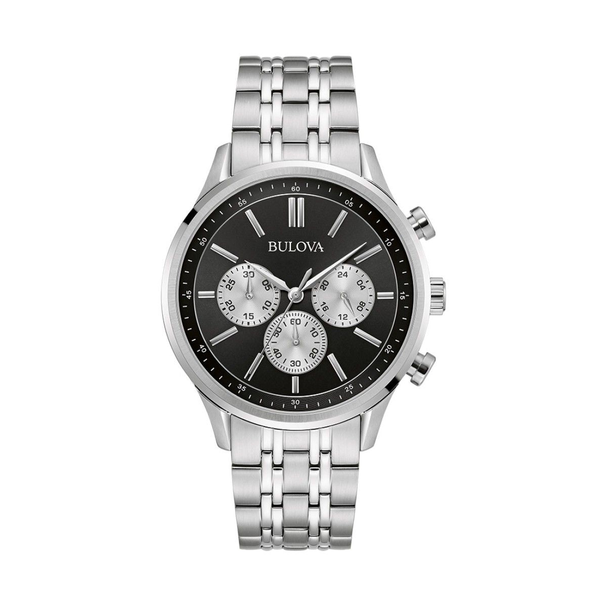 Bulova 42MM Black Chronograph Dial Stainless Steel Watch. 96A295