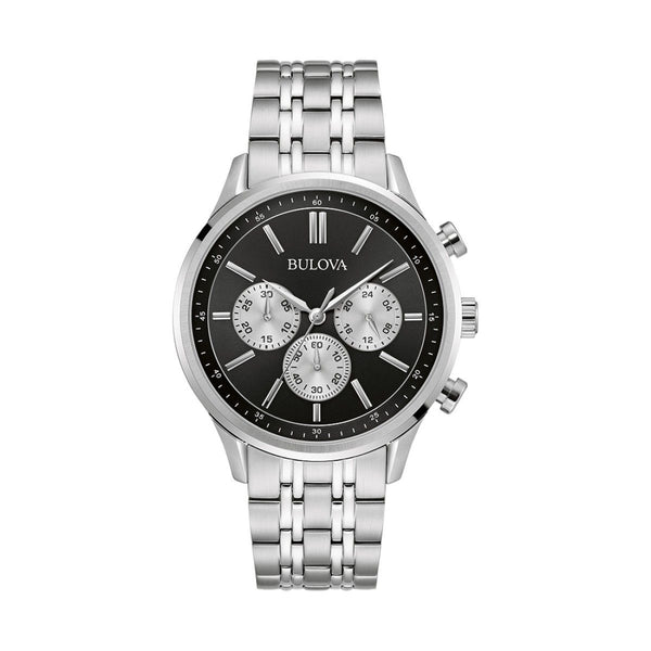Bulova 42MM Black Chronograph Dial Stainless Steel Watch. 96A295