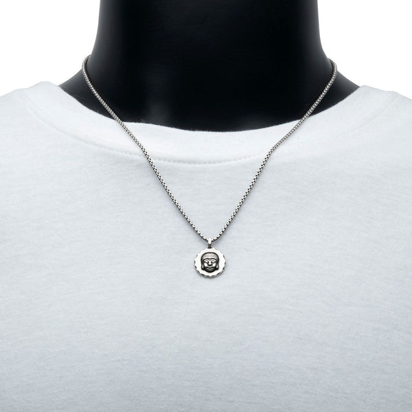 Inox Sterling Silver Oxidized 22-inch Buddha Head Pendant