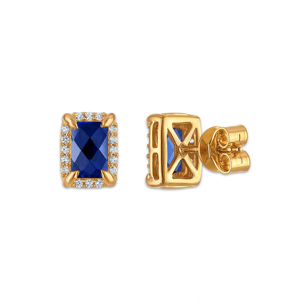6X4MM Radiant Blue Sapphire and White Sapphire Birthstone Stud Earrings in 18KT Gold Vermeil