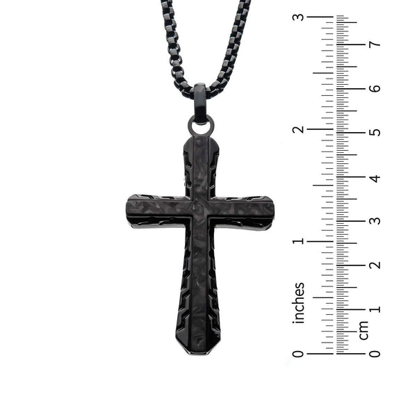 Inox Stainless Steel Black Carbon Graphite 24-inch Sepulchre Cross Pendant