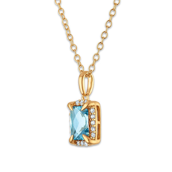7X5MM Radiant Aquamarine and White Sapphire Birthstone 18-inch Pendant in 18KT Gold Vermeil