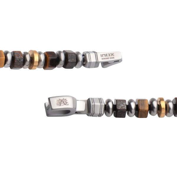 Inox 8MM 7.75-inch Mokume Gane Bronzite and Tiger Eye Beads Bushido Virtue Bracelet