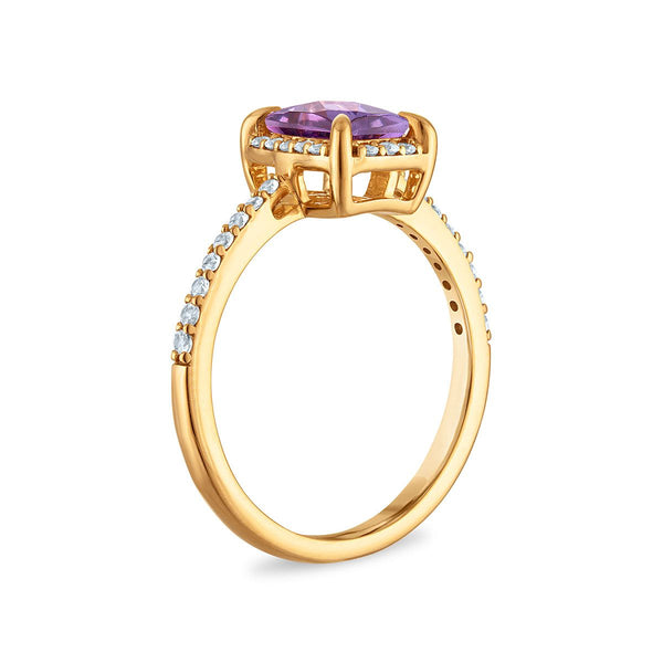 7X5MM Radiant Amethyst and White Sapphire Birthstone Halo Ring in 18KT Gold Vermeil