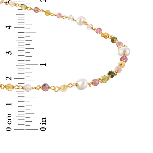 Pearl and Tourmaline 18-inch Necklace in Yellow Gold Plated Sterling Silver